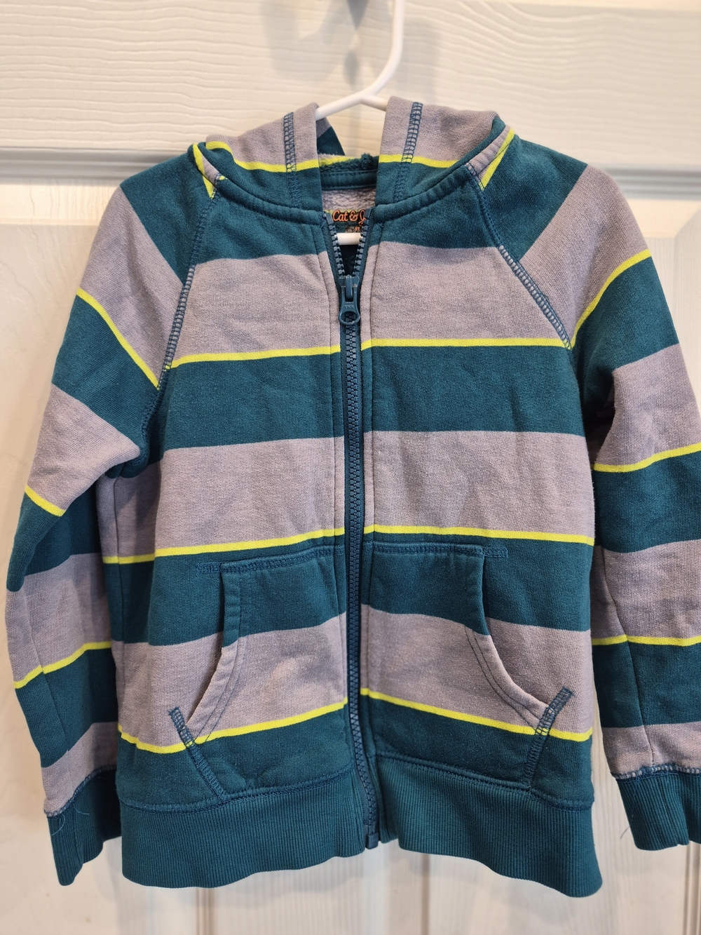 3/30 Cat & Jack Teal, Gray & Yellow Striped Zip Hoodie